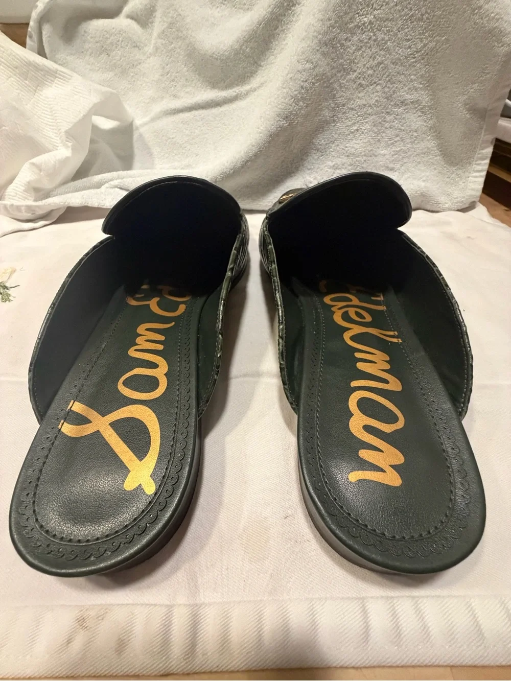 Sam Edelman "Linnie" Green Croc-Embossed Slide Mules with Gold Bit • worn twice! - Picture 5 of 7